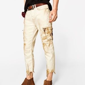 Zara Men's Jeans Desert Destroyed Ecru